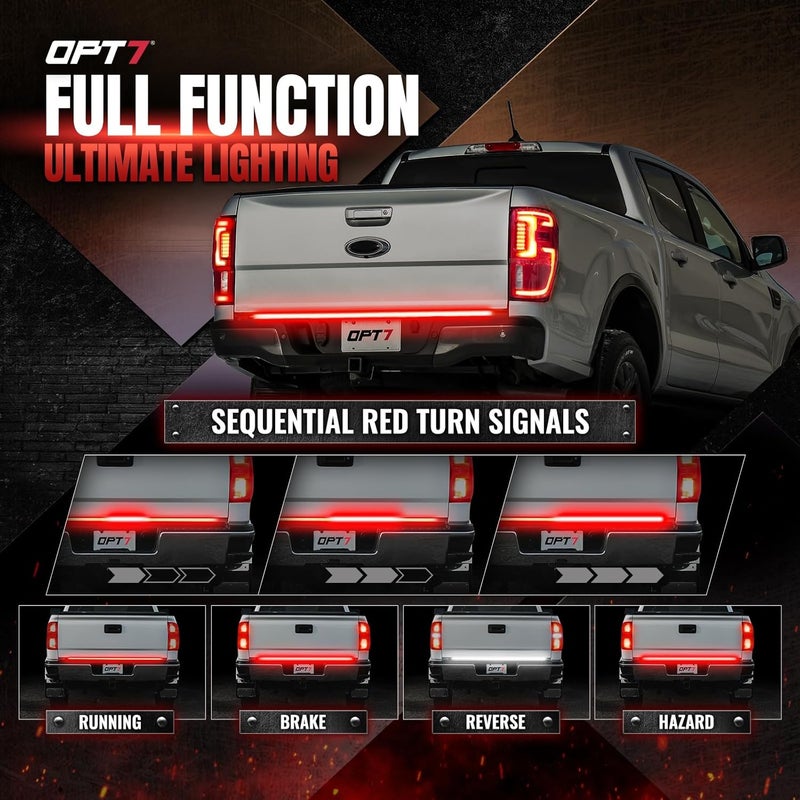 OPT7 60" Redline Parlux Triple Row LED Tailgate Light Bar w/Sequential Red Turn Signal, Rigid Aluminum Frame Strip – Only Works With Add-On Easy Connect Harness – Full Functions: Reverse Brake Running - Image 4